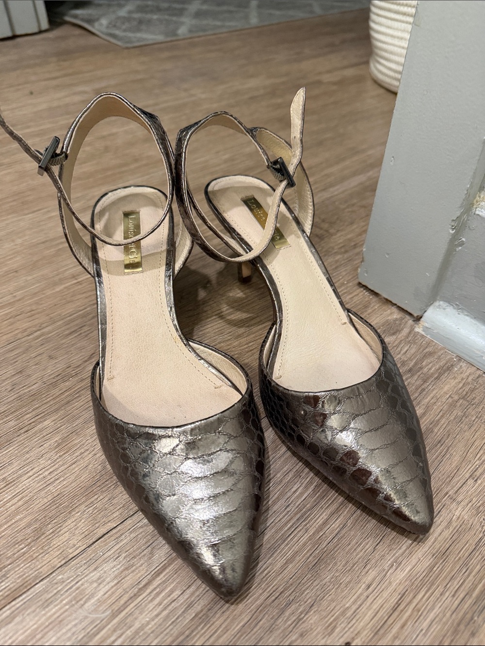 Louise et Cie Metallic Textured Pointed-Toe Ankle-Strap Pumps